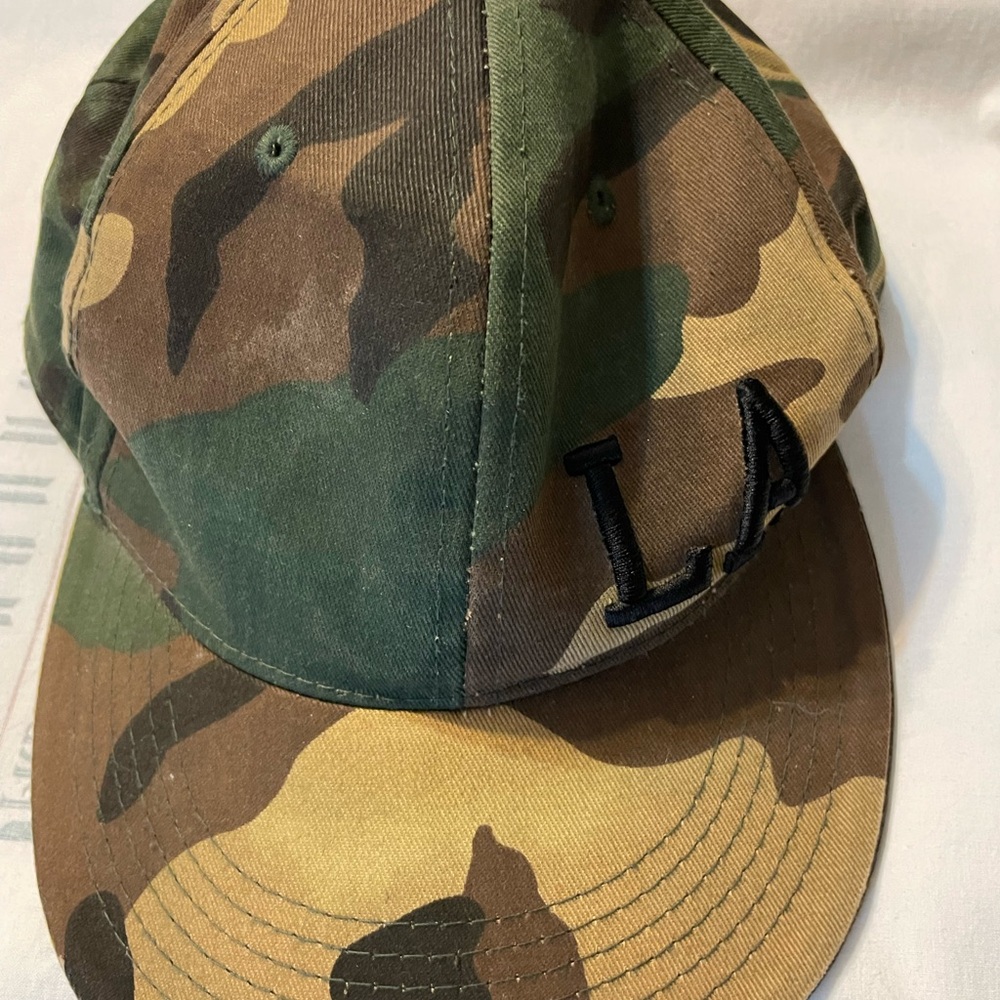 Green and Brown Camouflage Hat with Curved Brim